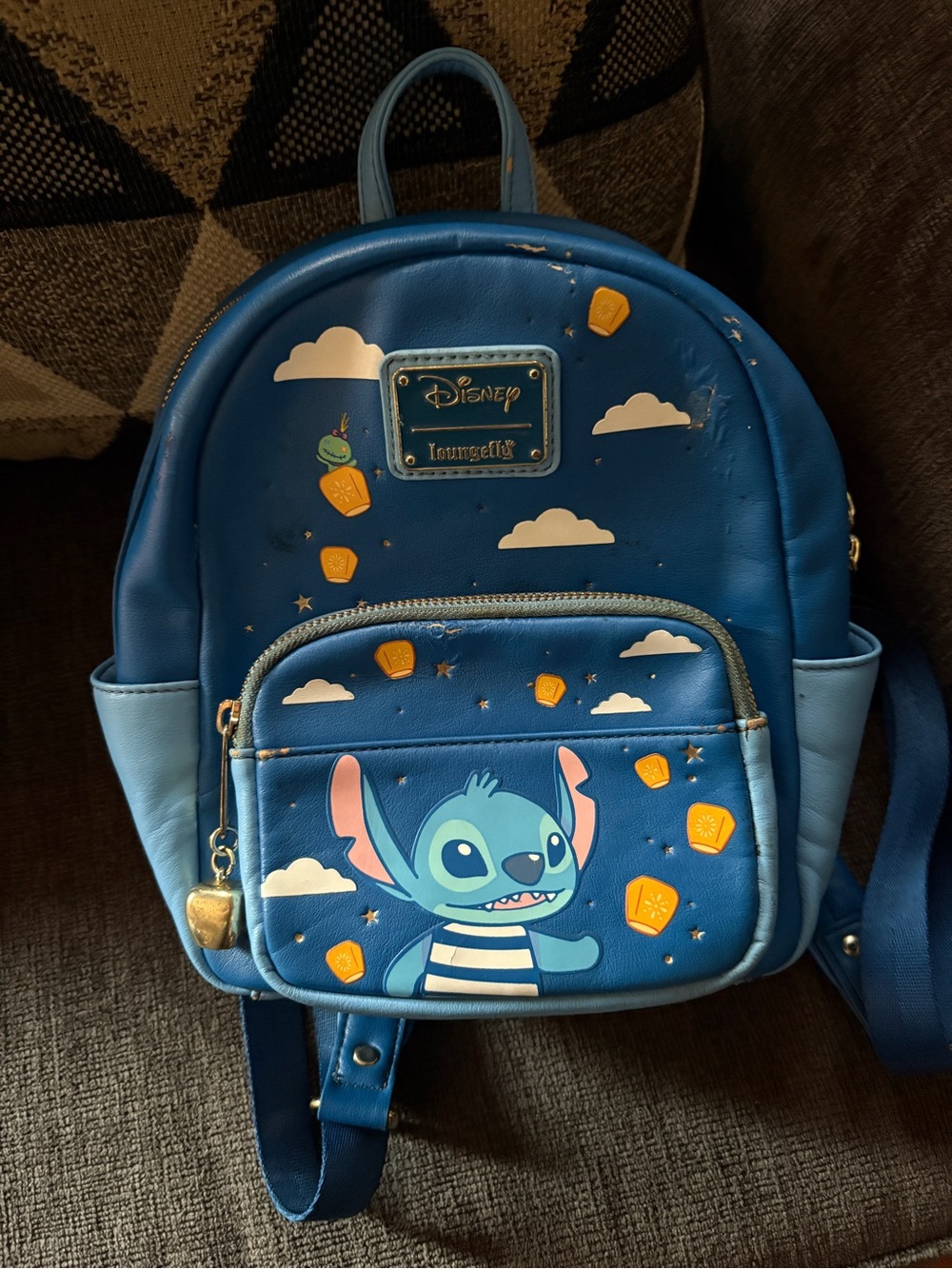 Disney Blue Stitch Kids Mini Backpack with Cloud & Lantern Accents